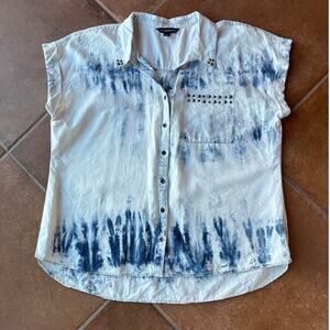 Rock & Republic Tie Dye Boxy Camp Shirt with Studs size XL